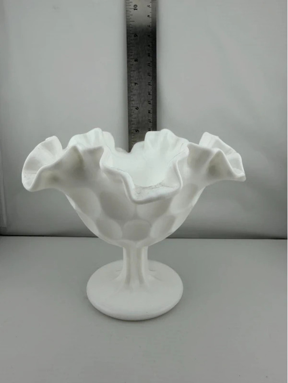 Vintage Fenton Silver Crest Milk Glass Ruffled Candy Dish – UV Reactive